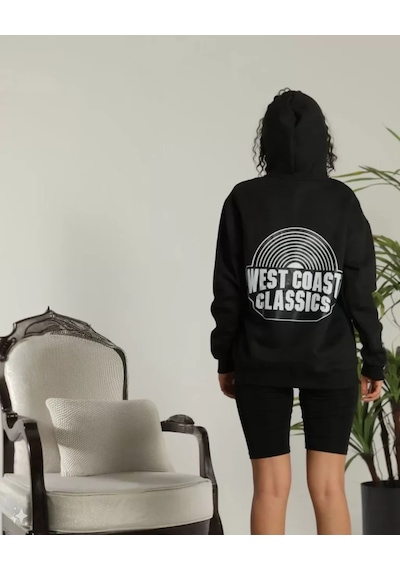 De'charme Unisex Sırt Baskılı Kapüşonlu Üç İplik Oversize Sweatshirt - Siyah