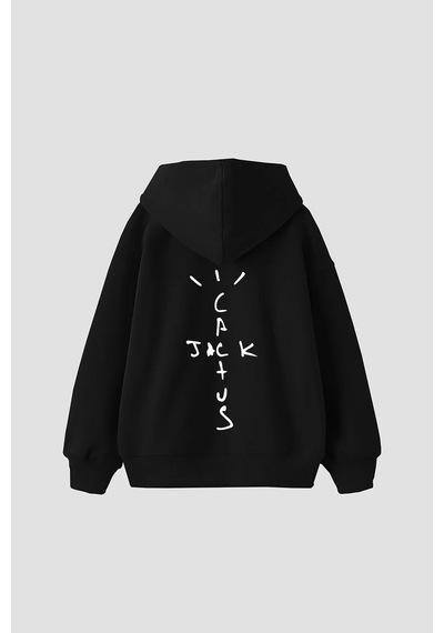 Startmore Cactus Jack Sırt Baskılı Oversize Unisex Beyaz Siyah