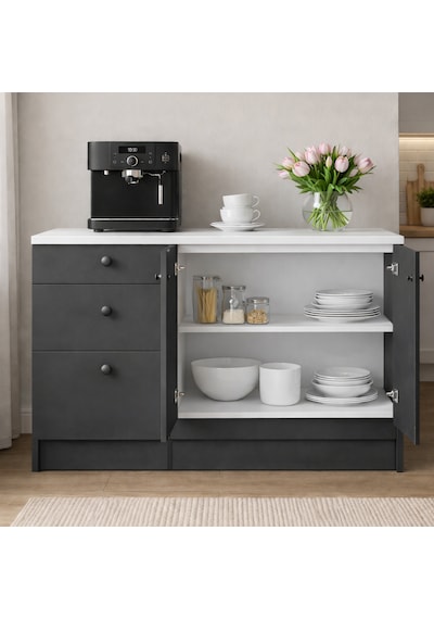 Roya Alt Modül-çok Amaçlı Dolap -130 Cm -2 Kapaklı-3 Çekmeceli-laminat Beyaz Tezgah Dahil Antrasit Roya Alt Modül-çok Amaçlı Dolap -130 Cm -2 Kapaklı-3 Çekmeceli-laminat Beyaz Tezgah Dahil Antrasit