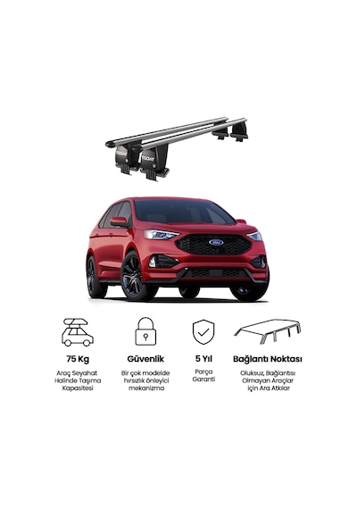 Royal Ford Edge 2016 Ve Sonrası Uyumlu Gri Ara Atkı Port Bagaj Tavan Barı