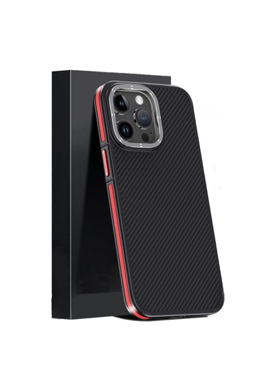 Joko - 538 - İphone 15 Pro Max Kılıf Aramid 600d Kevlar Karbon Fiber Magsafe Kapak - Kmrsfres - - Kırmızı