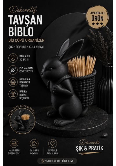Ognami3d Dekoratif Tavşan Kürdanlık - 3d Baskı Masaüstü Organizer 34805459