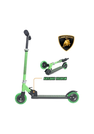 Lamborgini L6-120 Katlanabilir 2 Tekerlekli Çocuk Scooter 50kg Kapasite 3+ Yaş Yeşil