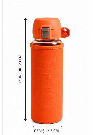 H2o Pastel Renk Kılıflı Kilit Kapaklı 500 Ml Cam Matara Sızdırmaz Ofis Ve Spor İçin Koruyucu Kılıflı Cam Suluk Turuncu