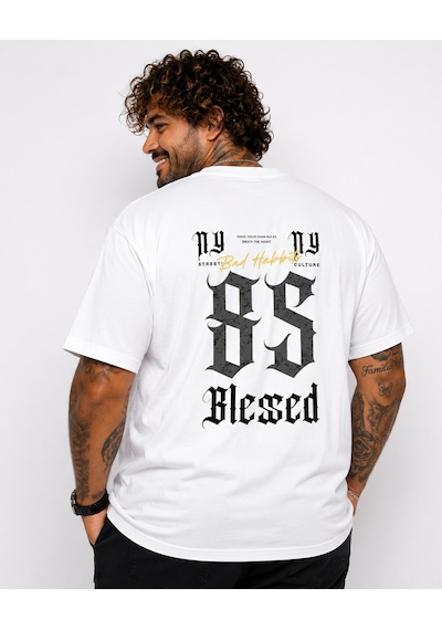 Moc Grande Mocgrande Erkek Büyük Beden Sıfır Yaka Tişört Blessed 26147 Beyaz