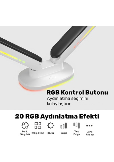 Elysium Std54024hlw 27-35 Rgb Çiftli Oyuncu Monitör Kolu, Her Kolda 14kg Taşıyan, Amortisörlü İkili Gaming Vesa S