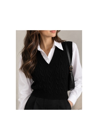 Youknitwear You Cameron %100 Pamuk V Yaka Kadın Süveter Siyah