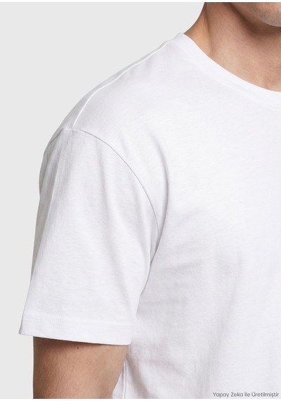 Ramsey Beyaz Düz Bisiklet Yaka %100 Pamuk T-shirt beyaz white
