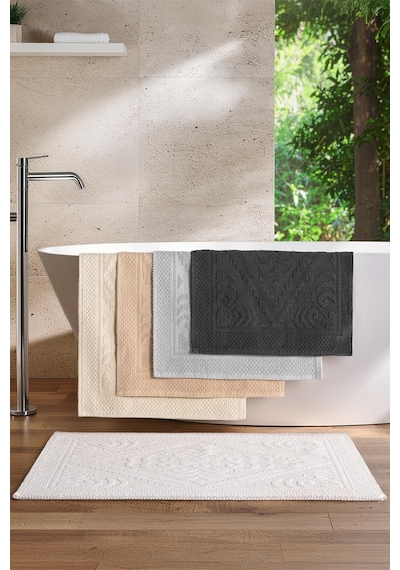 Soley Violeta 2'li Banyo Paspas Seti Kaymaz Taban %100 Pamuk 60x100 - 50x60 Cm Ekru