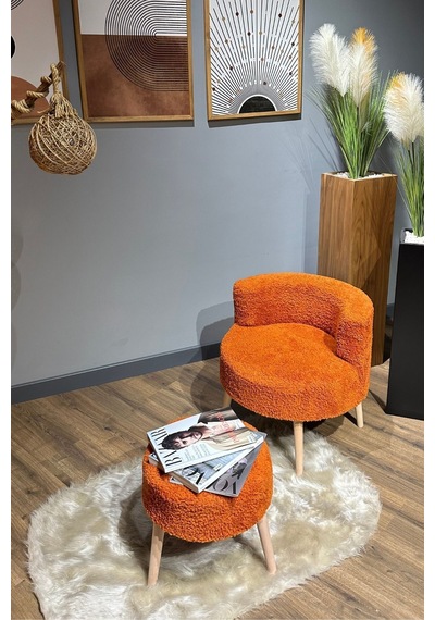 Berlin Çay Seti Kiremit Rengi Berjer Ve Puf Takımı Salon, Ofis, Balkon - 2'li Takım
