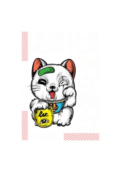 Paybuy Hustle Motivasyon Kedi Teması Baskılı Erkek Oversize Tişört Siyah