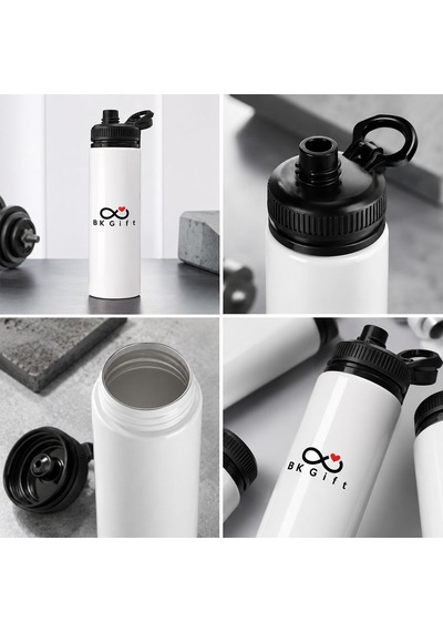 Logonuza Özel 5 Adet Askılı Alüminyum Su Matarası - 800 Ml Kurumsal Matara Siyah