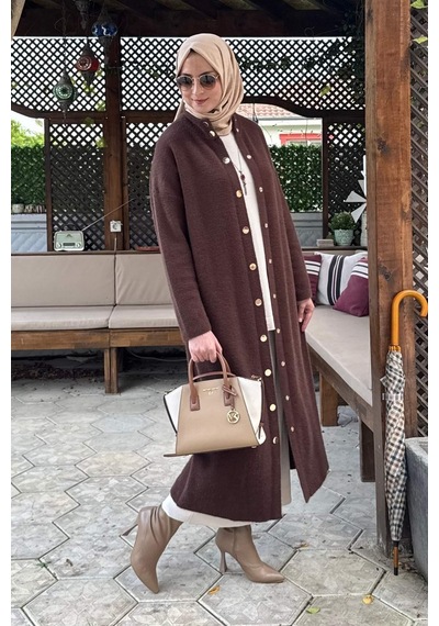 Rabia Şamlı Yakut Angora Triko Kap Kahve Normal