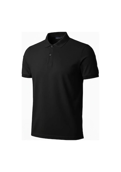 Erkek Pike Kumaş Düğmeli Yaka Regular Fit Günlük Kısa Kol Tişört T-shirt - Siyah Siyah