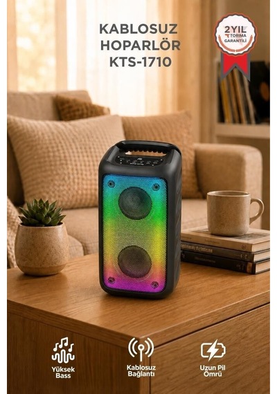 Özel Üretim Bluetooth Hoparlör Kts-1710 Siyah Renkli Işık Görsel Lamba Eğlence Aleti