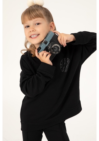 U.S. Polo Assn. Kız Çocuk Siyah Bisiklet Yaka Basic Sweatshirt 50296391-VR046