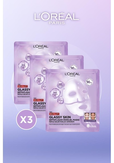 3 'lü Revitalift Glassy Skin Cam Cilt Görünümü Etkili Şeffaflaşan Işıltı & Nem Veren Hidrojel Maske pktrevglassymaske-11196