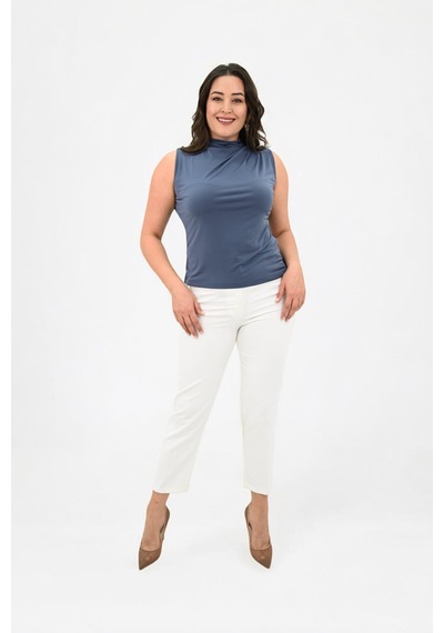 Kadın Büyük Beden Drape Detaylı Dik Yaka Bluz 1851-25 001