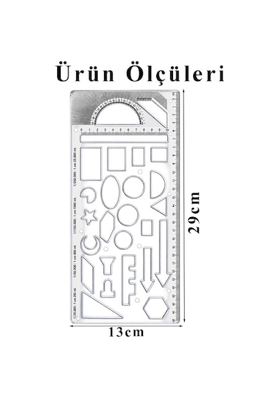 Şekilli Cetvel Büyük Boy 1 Adet 25 Şekil 29 Cm Cetvelli Teknik Çizim Şablonu Cetveli Okul Mühendis Mimar Çok Renkli
