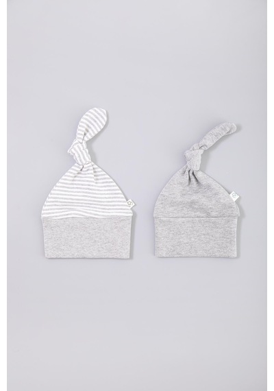 Organicera Organik Yenidoğan Şapka, 2 Li Set , Grey Melange Gri Melanj