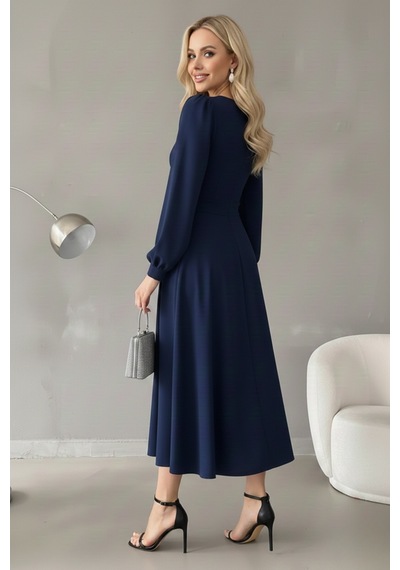 Defymoda Kadın Gün Boyu Rahat Midi Elbise Lacivert