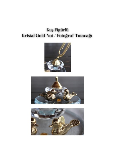 Kuş Figürlü Kristal Gold Not Fotoğraf Tutacağı