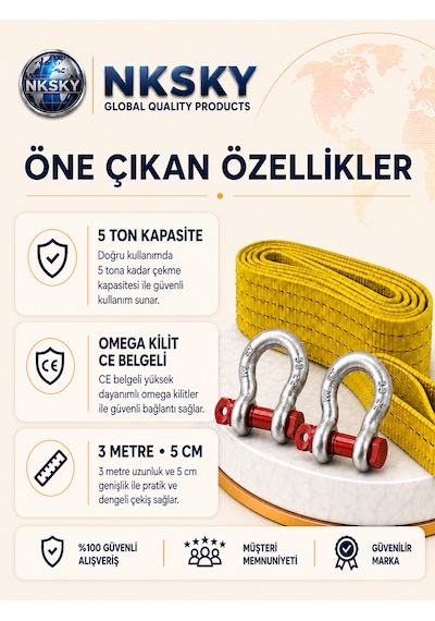 Nksky 5 Ton Araç Çekme Halatı 3 Metre 5 Cm Genişlik CE Belgeli Omega Kilitli Oto Çeki Halatı Nksky 5 Ton Araç Çekme Halatı 3 Metre 5 Cm Genişlik CE Belgeli Omega Kilitli Oto Çeki Halatı