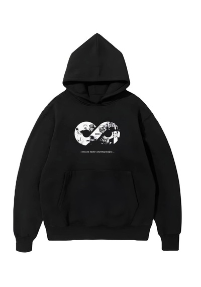 Suma Üç İplik Kapşonlu Baskılı Sweatshirt - Siyah