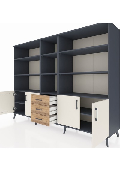 Hyperion Dolap 11 Raflı 3 Çekmeceli 4 Kapaklı 220x44x163 Antrasit Antrasit-aytaşı/çam