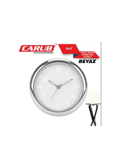 Carub Zaman Saati Araç Tekne Yapışma+ Klips 4 Cm Çap Beyaz