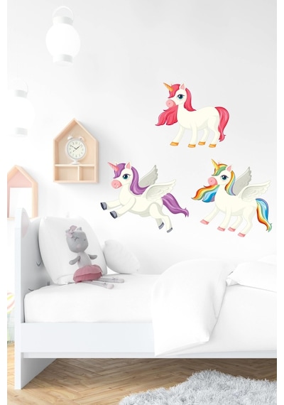 MSticker Sevimli Pony 3'Lü Sticker Seti-Çocuk Bebek Odası Sticker