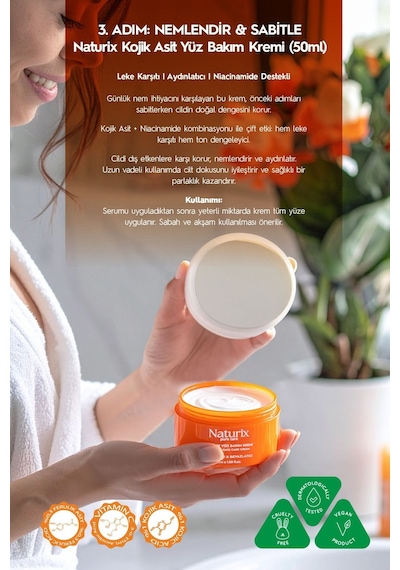 Naturix Kojik Asitli 3'lü Leke Karşıtı Bakım Seti Yüz Temizleme Jeli 250 Ml + Serum 30 Ml + Krem 50 Ml