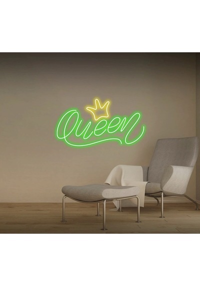 Queen Yazılı Taç Figürlü Neon Tabela Yeşil