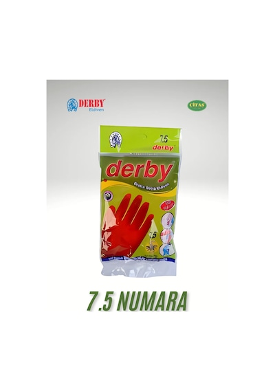 Derby D-100 7.5 Numara Lateks Ekstra Güçlü Genel Amaçlı Naylon Bulaşık Eldiveni Kırmızı Kırmızı