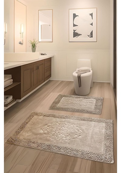 Pamukkent Süper Emici 2'li%100 Pamuk Ultra Lüks Banyo Paspası Seti 60x100 Cm Ve 50x60 Cm Kahverengi Diğer