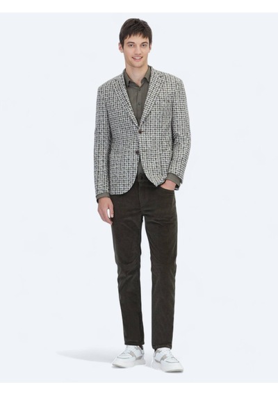 Kip Haki Desenli Modern Fit Yün Karışımlı Örme Ceket Haki