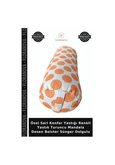 Özel Seri Konfor Yastığı Renkli Yastık Turuncu Mandala Desen Bolster Sünger Dolgulu