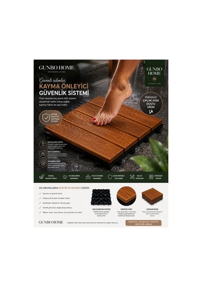 Solen Akasya Ahşap Yer Karosu 30x30x2,25 Cm 4 Dilimli Geçmeli Deck Karo Balkon, Teras, Bahçe Ve Duş Zemini 9 Adet 0,81 M²