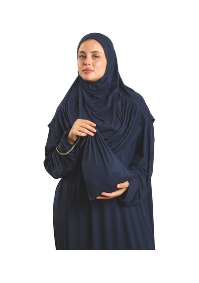 Hürrem Bone 2 Parça Namaz Elbisesi Viskon Düz 2504 02 Lacivert