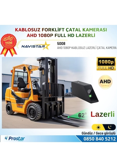 Kablosuz Lazerli Forklift Çatal Kamerası Ahd 1080p Full Hd Mıknatıslı Su Geçirmez Gece Görüşlü Tekli Kamera