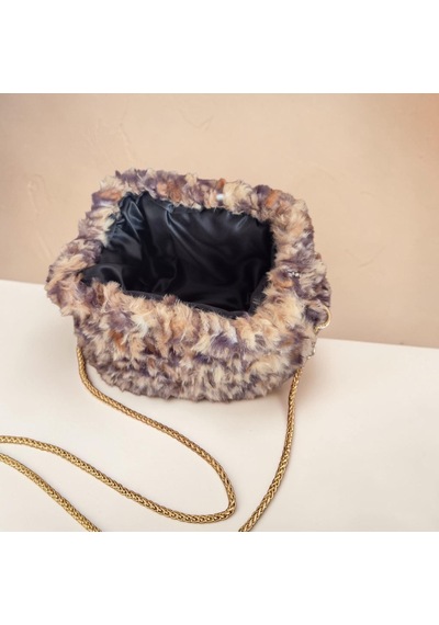 Nova Design Leopar Desenli Ve Gold Zincirli Peluş Gizli Burslu Kadın Çantası Kahve - Mat Leopar - Taba
