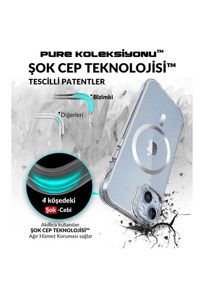 Bix iPhone Uyumlu 14 Plus / 15 Plus Magsafe Simli Kılıf Shock Pocket Darbe Emici Teknolojili Çizilmeye Dayanıklı Simli Şeffaf Bix iPhone Uyumlu 14 Plus / 15 Plus Magsafe Simli Kılıf Shock Pocket Darbe Emici Teknolojili Çizilmeye Dayanıklı Simli Şeffaf