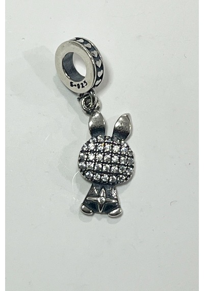 Fubena Yerli Üretim Taşlı Parıltılı Tavşan Sallantılı Charm Gümüş