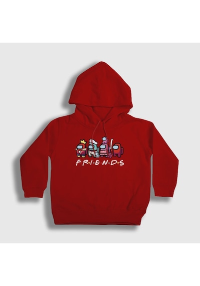 Presmono Unisex Çocuk Friends Among Us Kapüşonlu Sweatshirt Kırmızı