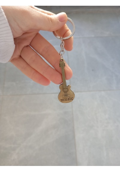 Eskitme Metal Gitar Anahtarlık 10 Cm Gold