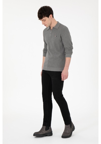 U.S. Polo Assn. Erkek Regular Fit Yarım Fermuarlı Gri Melanj Basic Kazak 50298266-VR086
