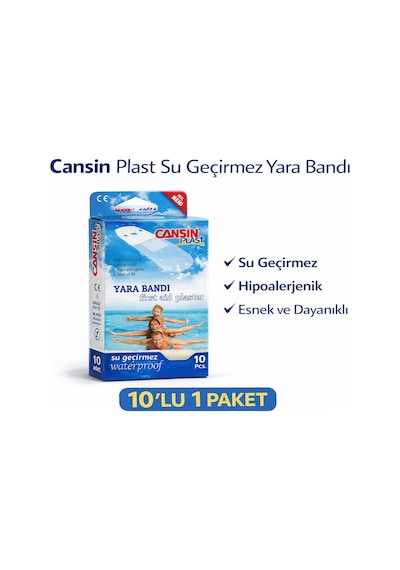 Cansın Plast Su Geçirmez Yara Bandı 10'lu 1 Paket Waterproof First Aid Plaster