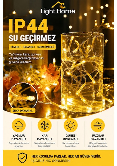 Kablolu Led Işık Zinciri Gün Işığı Dekoratif Led Aydınlatma Oda Duvar Yatak Odası Parti Yılbaşı Süsü 1,5 Metre 10 Led Sarı