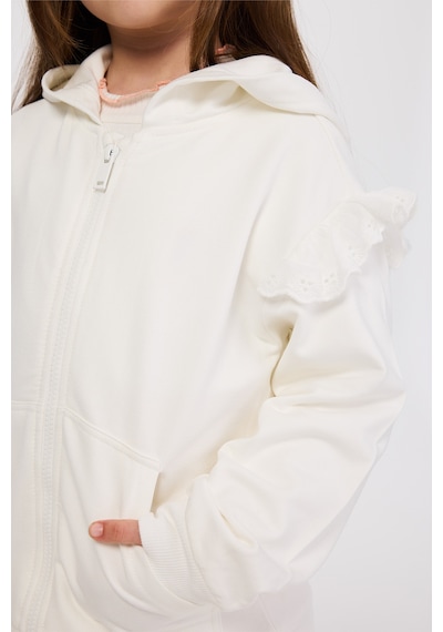 Panço Kız Çocuk Fermuarlı Ekru Sweatshirt Krem