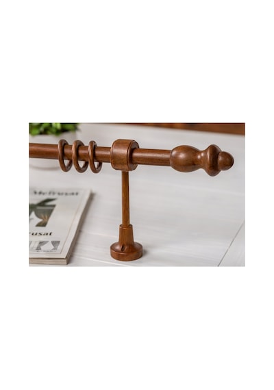 Ceviz Ahşap Rustik - Alüminyum Borulu Ahşap Başlıklı Ahşap Ayaklı Perde Askısı - Halkalı Klipsli Ceviz200cm - 864841707 Ceviz200cm